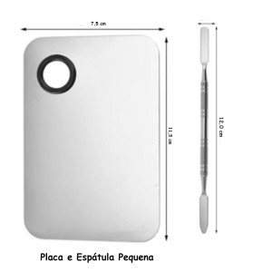 Placa e Espátula p/ Maquiagem em Metal Pequena