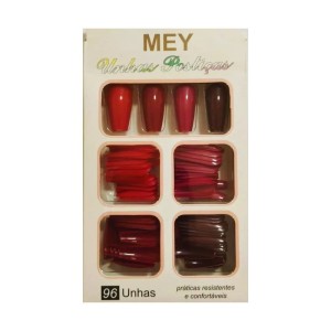 Unha Postiça Alongada Vermelha Mey c/ 96 Unidades
