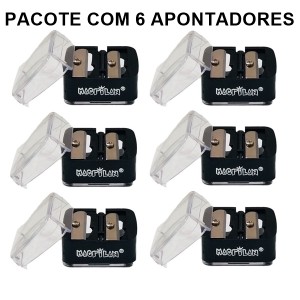 Kit 6 Apontador Duplo para Lápis Macrilan AP-01
