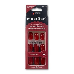 Unhas Postiças Autocolantes Vermelho Escuro Efeito Gel Macrilan
