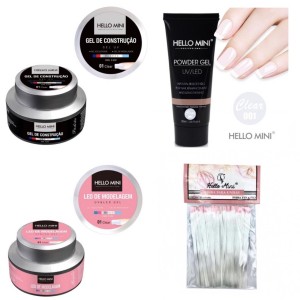 Kit Unha Acrigel Fibra Vidro Gel Hello Mini Clear c/4 peças